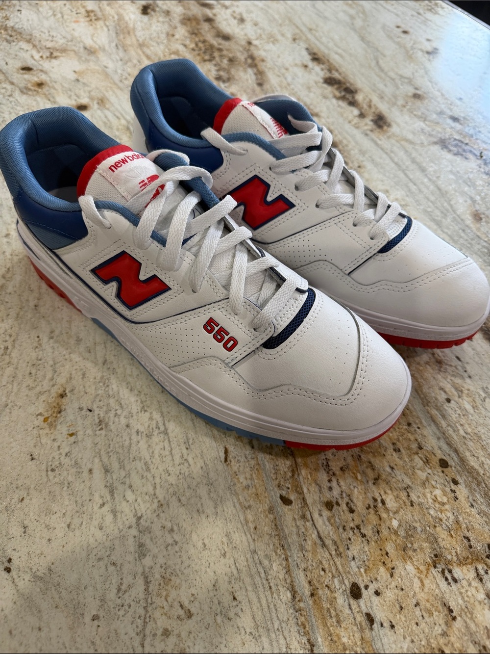 New Balance 550 Men's White with Red and Blue Accents